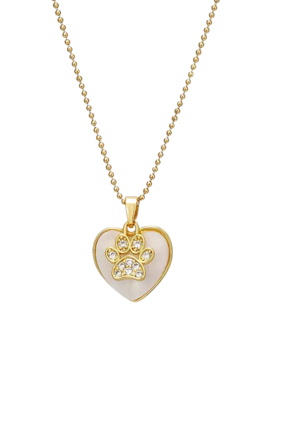 Heart and CZ Paw Print Necklace