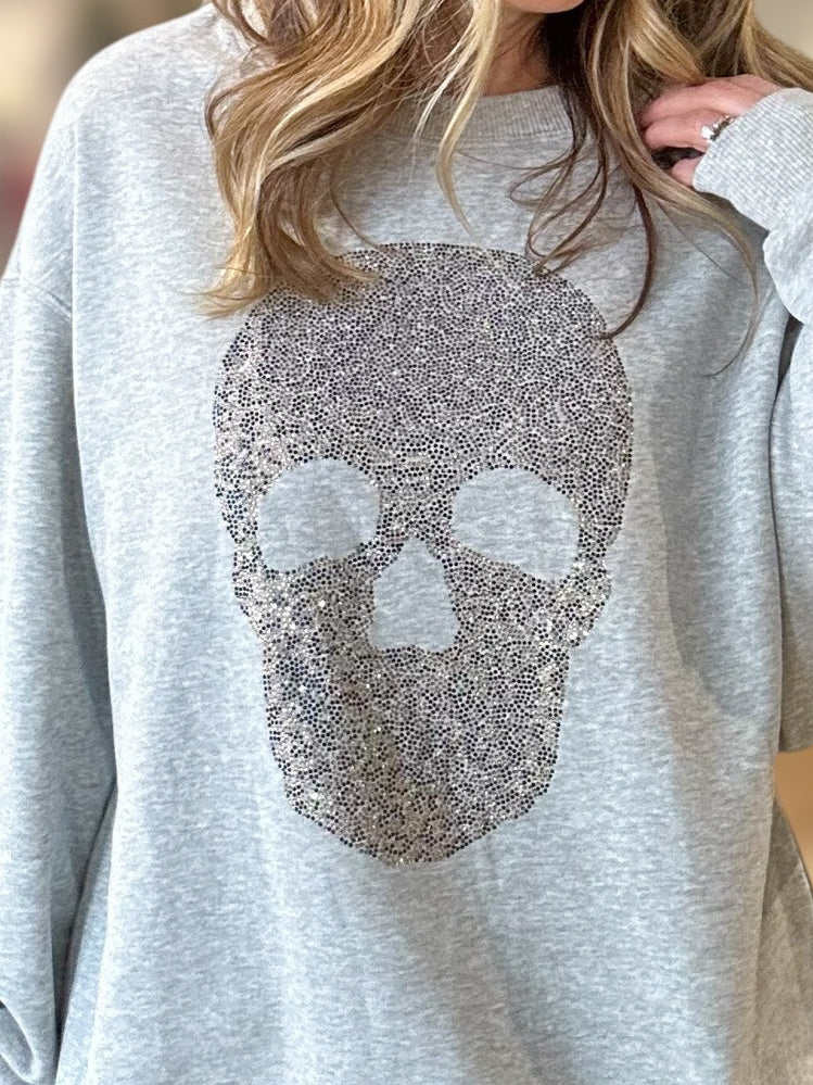 Rhinestone Skull Graphic Sweatshirt