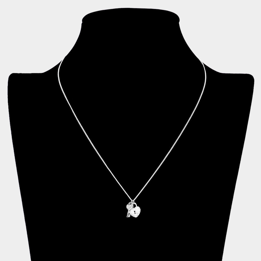 CZ Paved Heart, Lock, and Key Necklace